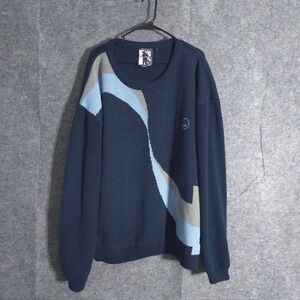 Damani Dada Sweater Men's 3X Navy Blue Knit Crewneck Geometric Designer Vintage